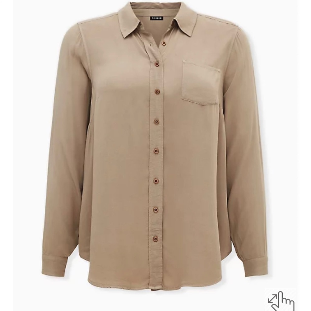 NWT TORRID TAUPE WASHED RAYON BUTTON FRONT BLOUSE 3X 22-24